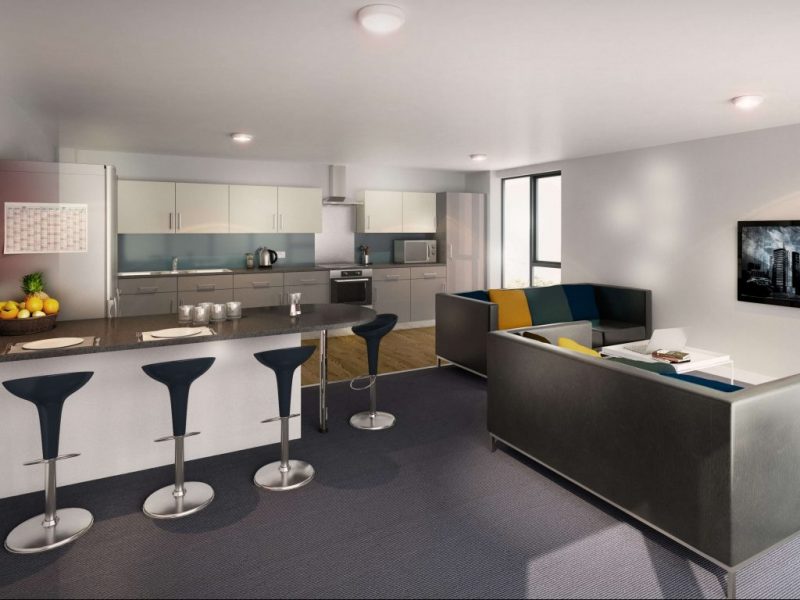 shared kitchen lounge space